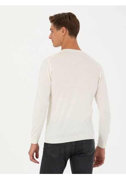 Erkek Beyaz Slim Fit Bisiklet Yaka Basic Triko Kazak 50270174-VR013