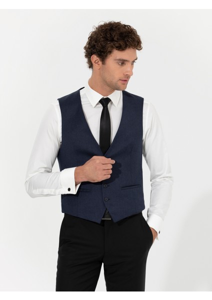 Erkek Lacivert Slim Fit Yelek 50260062-VR033