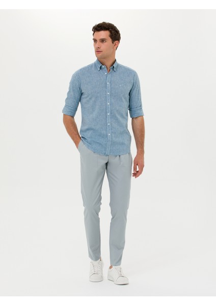 Erkek Mavi Dad Fit Kumaş Pantolon 50265253-VR036