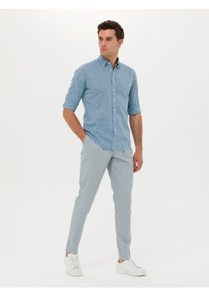 Erkek Mavi Dad Fit Kumaş Pantolon 50265253-VR036