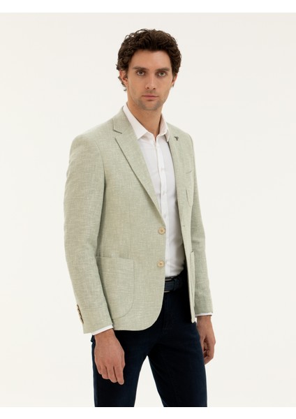 Erkek Çağla Yeşili Slim Fit Yün İpek Karışımlı Ceket 50284564-VR016