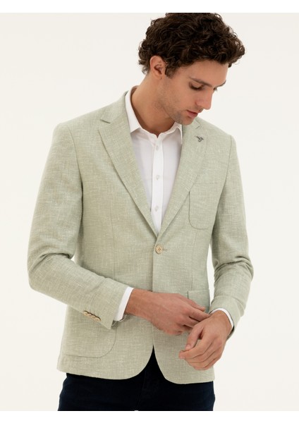 Erkek Çağla Yeşili Slim Fit Yün İpek Karışımlı Ceket 50284564-VR016 modelleri