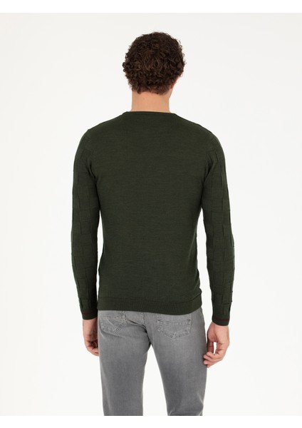 Erkek Haki Slim Fit Yün Karışımlı Bisiklet Yaka Triko Kazak 50258883-VR027 indirimleri