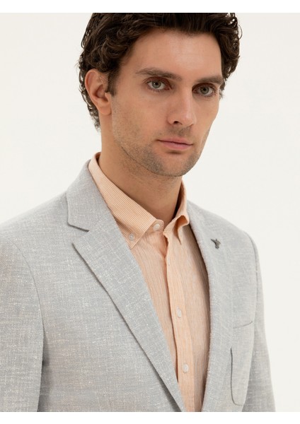Erkek Açık Gri Slim Fit Yün Keten Karışımlı Ceket 50284564-VR001