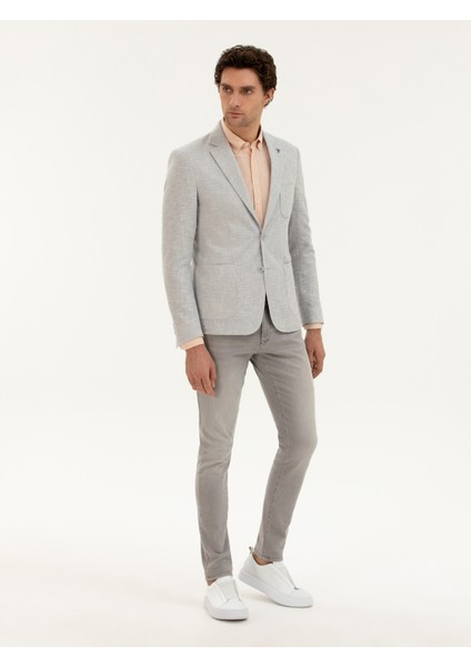 Erkek Açık Gri Slim Fit Yün Keten Karışımlı Ceket 50284564-VR001