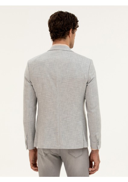 Erkek Açık Gri Slim Fit Yün Keten Karışımlı Ceket 50284564-VR001