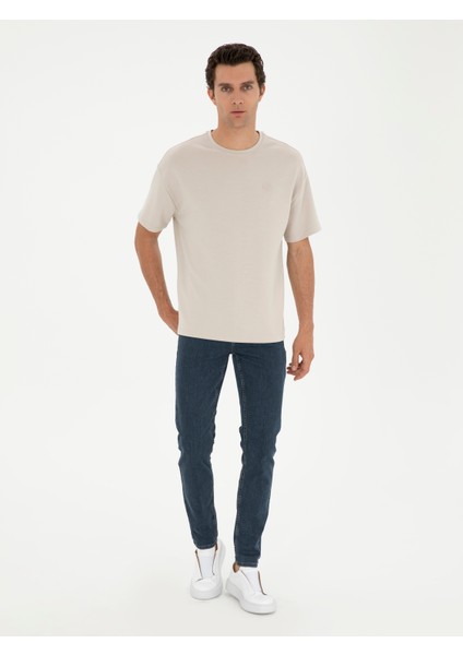 Erkek Koyu Lacivert Slim Fit Pamuk Karışımlı Jean Pantolon 50284448-VR100