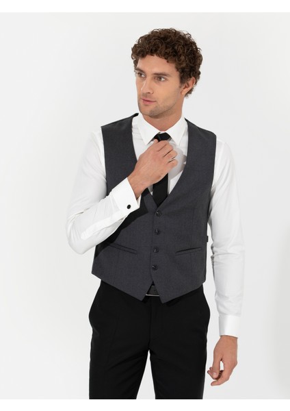 Erkek Antrasit Slim Fit Yelek 50260062-VR006