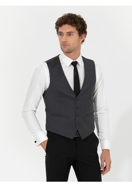 Erkek Antrasit Slim Fit Yelek 50260062-VR006
