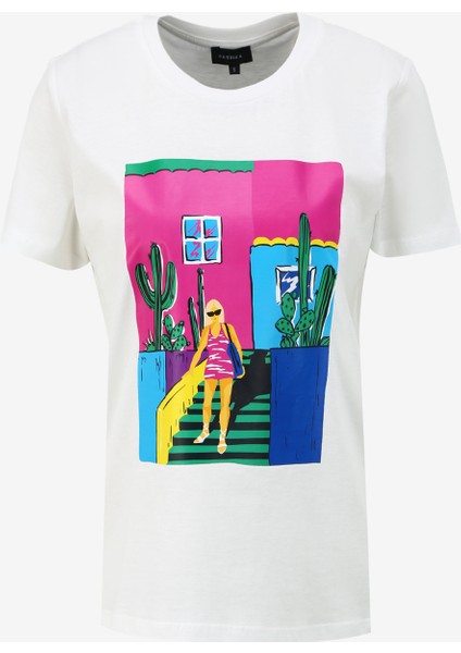 Kırık Beyaz Kadın Bisiklet Yaka Basic T-Shirt F4SL-TST0216
