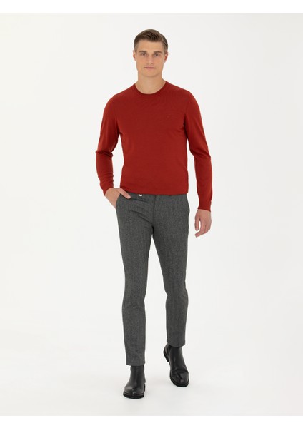 Erkek Koyu Kiremit Slim Fit Bisiklet Yaka Triko Kazak 50270174-VR206