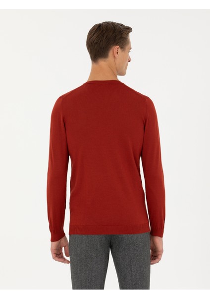 Erkek Koyu Kiremit Slim Fit Bisiklet Yaka Triko Kazak 50270174-VR206