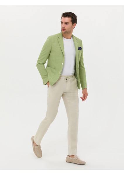 Erkek Yeşil Slim Fit Yün Keten Karışımlı Ceket 50264777-VR087