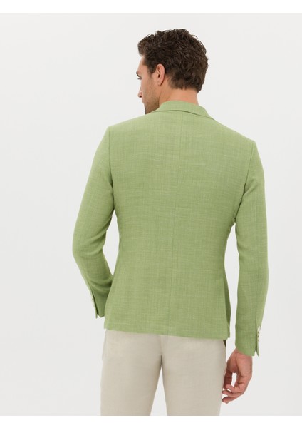 Erkek Yeşil Slim Fit Yün Keten Karışımlı Ceket 50264777-VR087