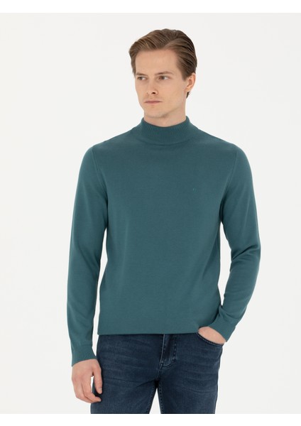 Erkek Petrol Slim Fit Yarım Balıkçı Basic Triko Kazak 50270170-VR102