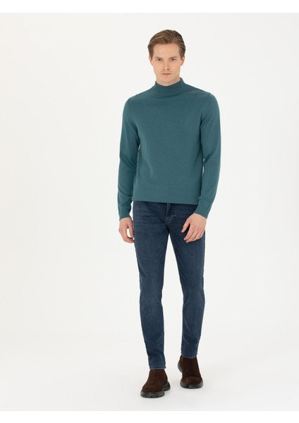Erkek Petrol Slim Fit Yarım Balıkçı Basic Triko Kazak 50270170-VR102 fırsatları