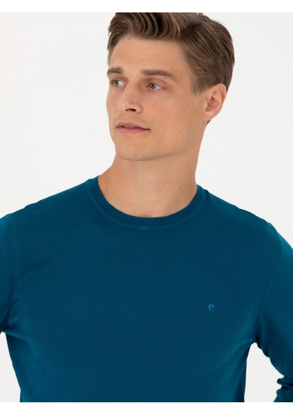 Erkek Petrol Slim Fit Bisiklet Yaka Triko Kazak 50270174-VR102 fiyatları
