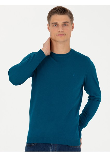 Erkek Petrol Slim Fit Bisiklet Yaka Triko Kazak 50270174-VR102 modelleri