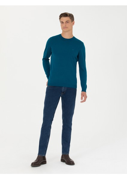 Erkek Petrol Slim Fit Bisiklet Yaka Triko Kazak 50270174-VR102 fırsatları