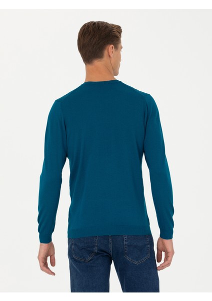 Erkek Petrol Slim Fit Bisiklet Yaka Triko Kazak 50270174-VR102 indirimleri