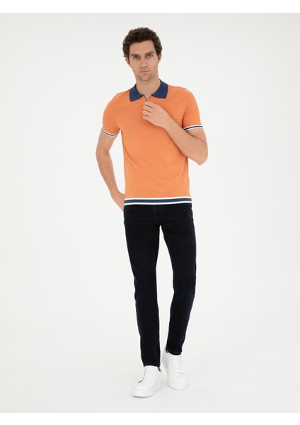 Erkek Turuncu Slim Fit Fermuarlı Polo Yaka Triko T-shirt 50285434-VR051 fırsatları