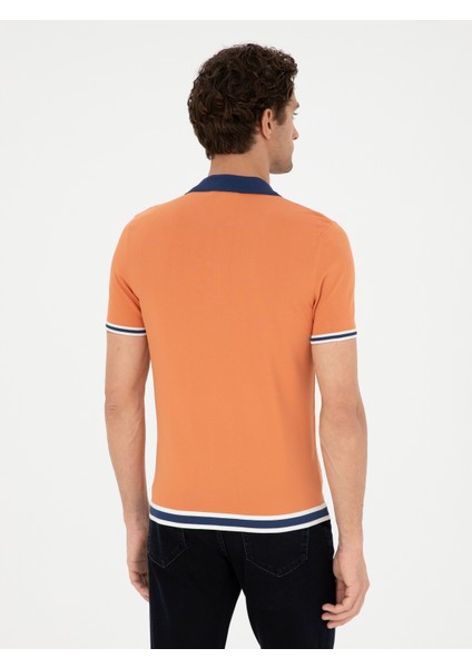 Erkek Turuncu Slim Fit Fermuarlı Polo Yaka Triko T-shirt 50285434-VR051 indirimleri