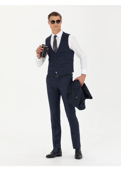 Erkek Lacivert Slim Fit Yün Karışımlı Çizgili Klasik Yelek 50270155-VR033 modelleri
