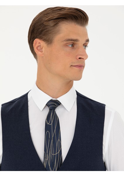 Erkek Lacivert Slim Fit Yün Karışımlı Çizgili Klasik Yelek 50270155-VR033 fırsatları