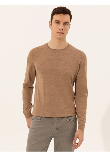 Erkek Camel Slim Fit Bisiklet Yaka Basic Triko Kazak 50237038-VR015 fiyatları