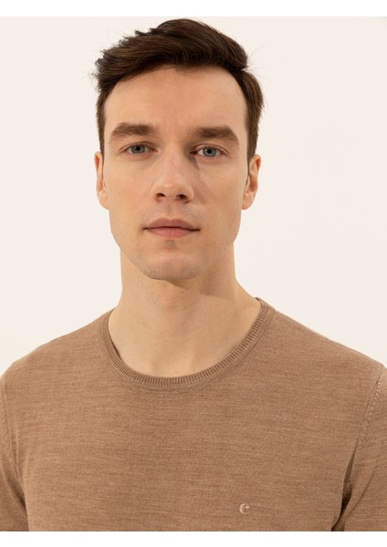 Erkek Camel Slim Fit Bisiklet Yaka Basic Triko Kazak 50237038-VR015 fırsatları