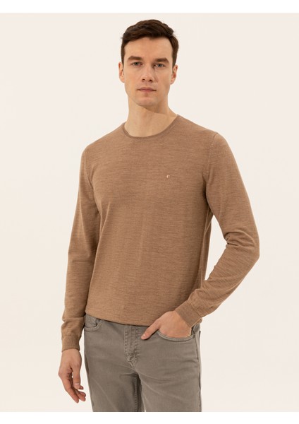 Erkek Camel Slim Fit Bisiklet Yaka Basic Triko Kazak 50237038-VR015