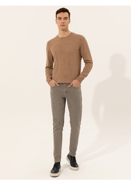 Erkek Camel Slim Fit Bisiklet Yaka Basic Triko Kazak 50237038-VR015