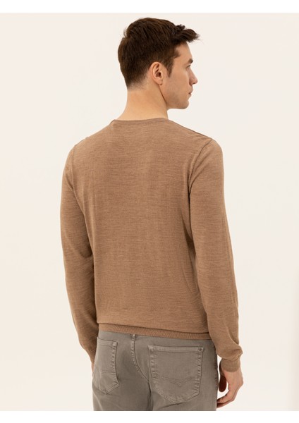 Erkek Camel Slim Fit Bisiklet Yaka Basic Triko Kazak 50237038-VR015 modelleri