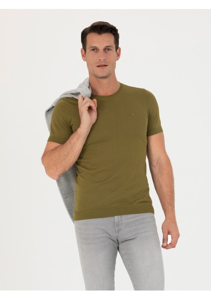 Erkek Çağla Yeşili Slim Fit Bisiklet Yaka Triko T-Shirt 50267842-VR016