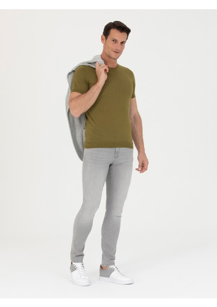 Erkek Çağla Yeşili Slim Fit Bisiklet Yaka Triko T-Shirt 50267842-VR016 modelleri