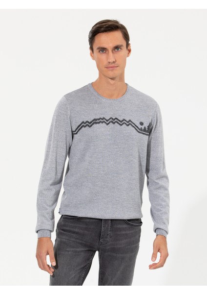 Erkek Gri Slim Fit Bisiklet Yaka Triko Kazak 50259268-VR024 modelleri