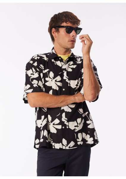 Geniş Fit Siyah Erkek Gömlek Jorfaro Lınen Aop Oversızed Shırt S modelleri