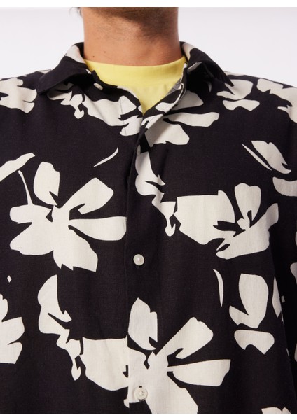 Geniş Fit Siyah Erkek Gömlek Jorfaro Lınen Aop Oversızed Shırt S indirimleri