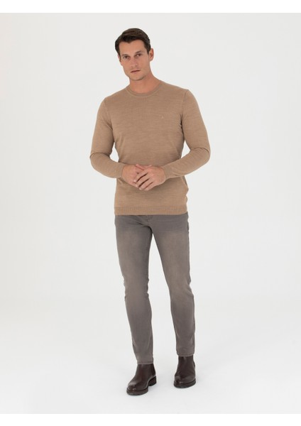 Erkek Camel Slim Fit Bisiklet Yaka Triko Kazak 50270174-VR015