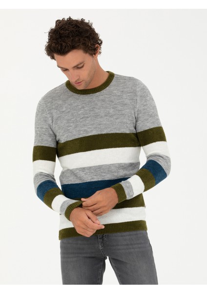 Erkek Haki Slim Fit Kazak 50271626-VR027