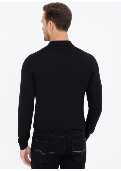 Erkek Siyah Slim Fit Polo Yaka Basic Triko Kazak 50237054-VR046 fırsatları