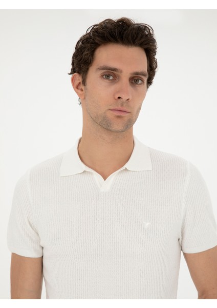 Erkek Beyaz Slim Fit Polo Yaka Triko T-Shirt 50285361-VR013