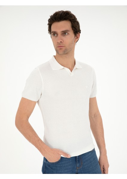 Erkek Beyaz Slim Fit Polo Yaka Triko T-Shirt 50285361-VR013