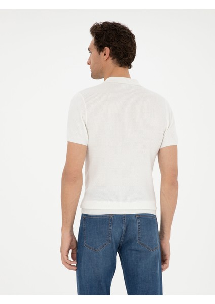 Erkek Beyaz Slim Fit Polo Yaka Triko T-Shirt 50285361-VR013