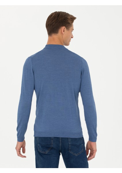 Erkek Koyu Mavi Slim Fit Çeyrek Balıkçı Yaka Triko Kazak 50276521-VR032