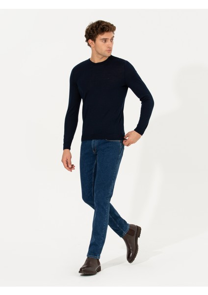 Erkek Lacivert Slim Fit Bisiklet Yaka Basic Triko Kazak 50237038-VR033 fırsatları