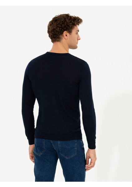 Erkek Lacivert Slim Fit Bisiklet Yaka Basic Triko Kazak 50237038-VR033 indirimleri