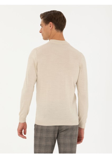 Erkek Bej Slim Fit Çeyrek Balıkçı Yaka Triko Kazak 50276521-VR011