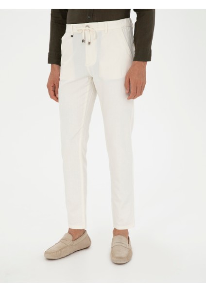 Erkek Ekru Carrot Fit Keten Karışımlı Kanvas Pantolon 50285371-VR019 fiyatları