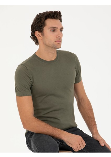 Erkek Haki Slim Fit Bisiklet Yaka Triko T-shirt 50249549-VR027